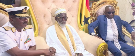 Albert Kan Dapaah (right), Minister of National Security; Sheikh Usmanu Nuhu Sharubutu (middle), Chief Imam, and Vice-Admiral Seth Amoama (left), Chief of the Defence Staff,  at the meeting